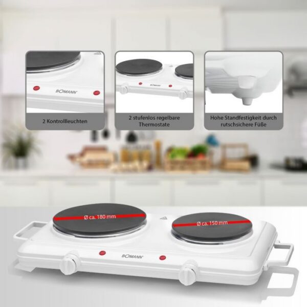 Kodumasinad | Lauapliit 2 plaadiga Bomann DKP5028CB, valge | Tehnomaan