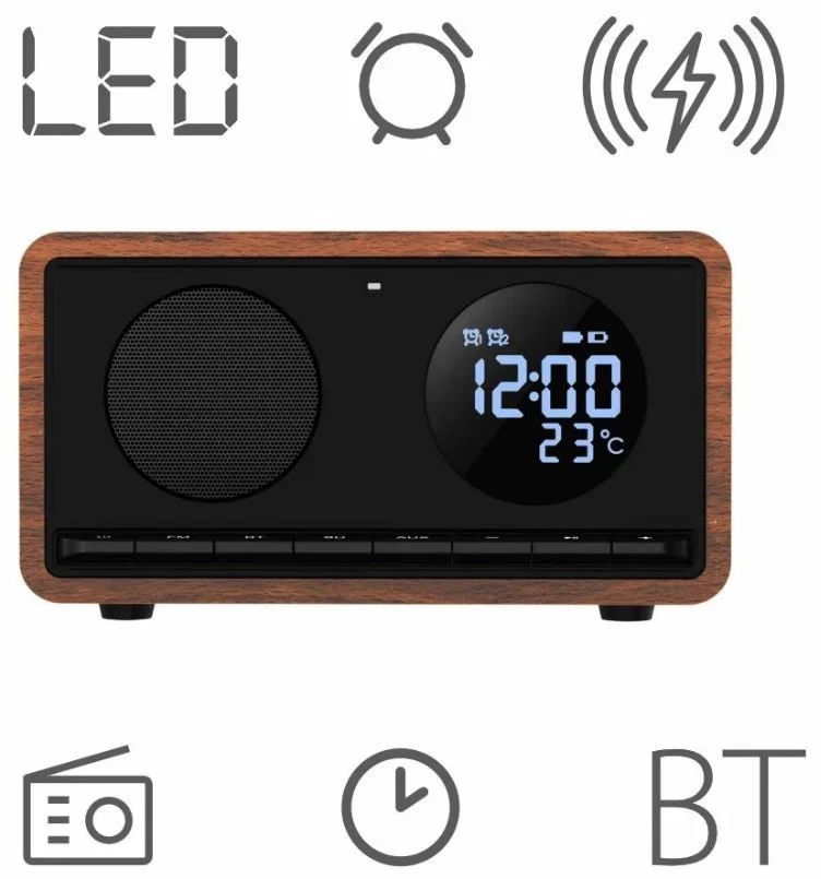 Kellraadio juhtmevaba laadijaga Manta RDI912B, must